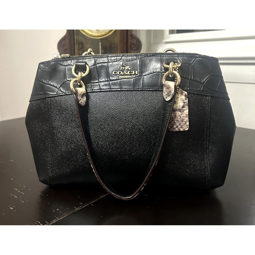 COACH Brooke Satchel F26143 Black Leather Croc Snake Trim Authentic, Excellent